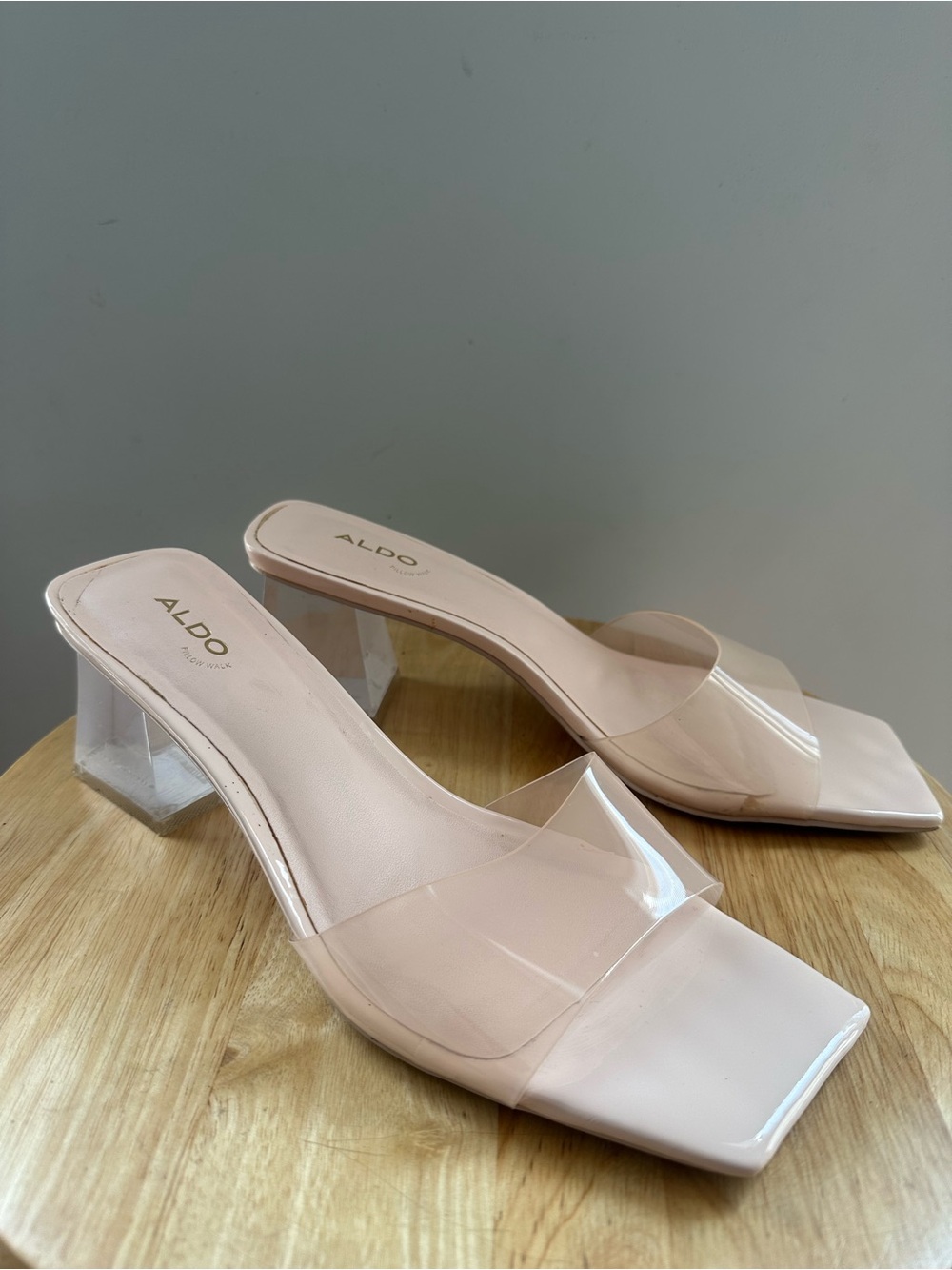 ALDO Blush Clear Strap Square Toe Block Heel Mules
